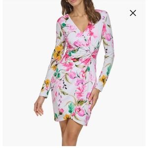 Floral Long Sleeve Twist Front Mini Dress. Size 8